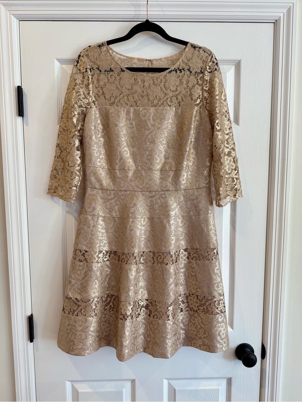 Kay Unger Champagne Lace A-Line Midi Dress